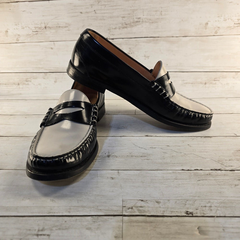 J. Crew Academy Loafers M 8 W 9.5 Black White Two Tone Leather Penny Loafers